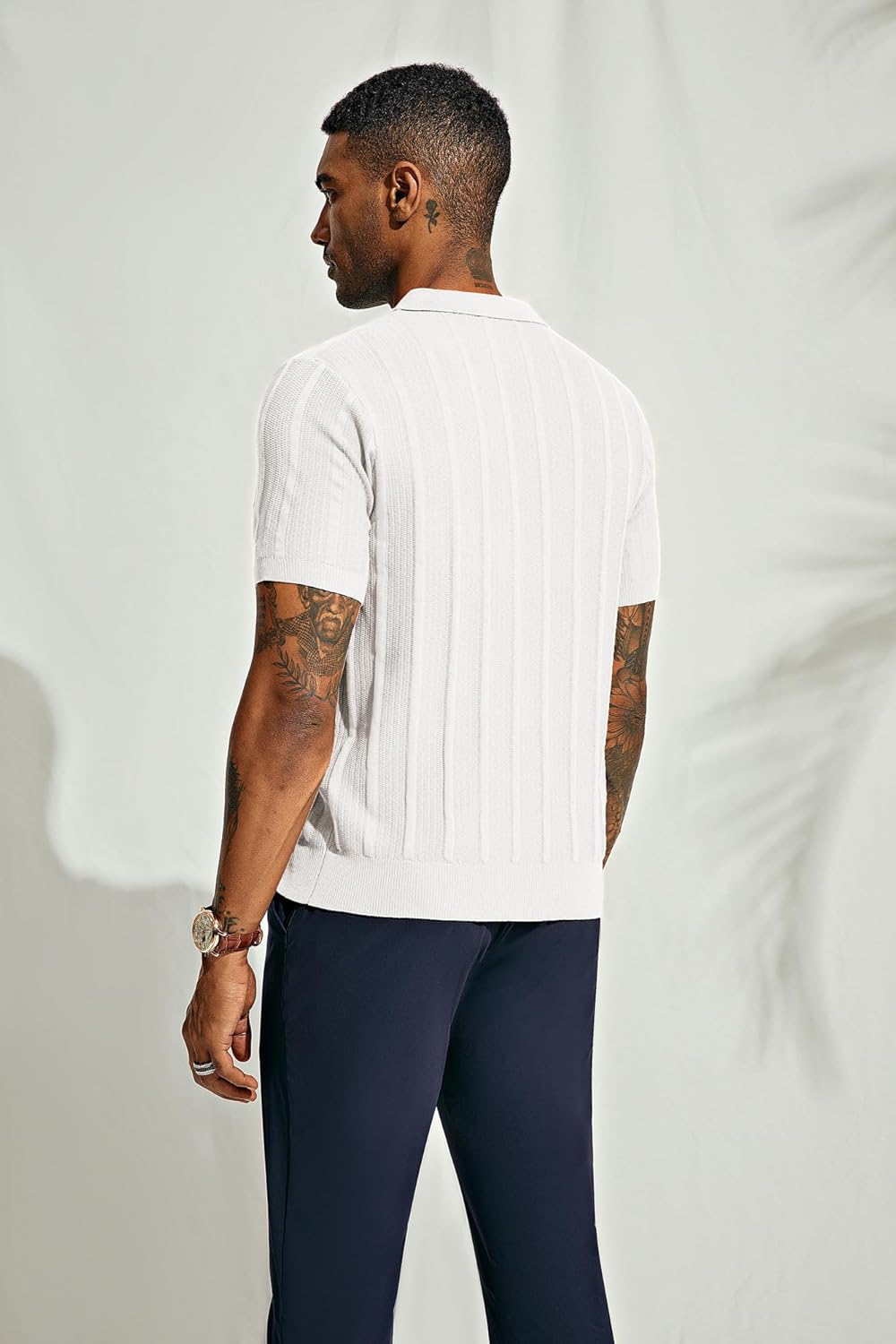 PJ PAUL JONES Mens Polo Shirts Regular Fit Textured V-Neck Knit Golf Polos