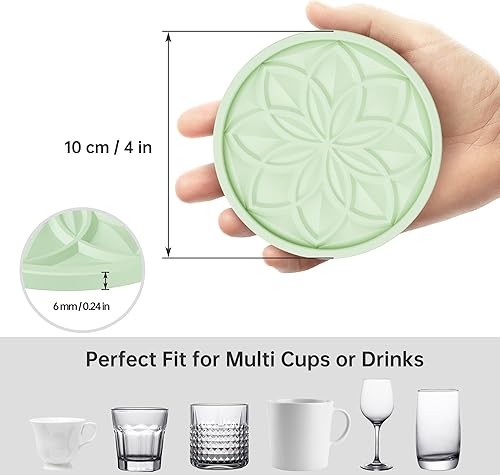 Miniatura 10 de HFHOME - Juego de 6 posavasos redondos con soporte, silicona negra sin BPA con parte inferior antideslizante, se adapta a cualquier tamaño de taza o