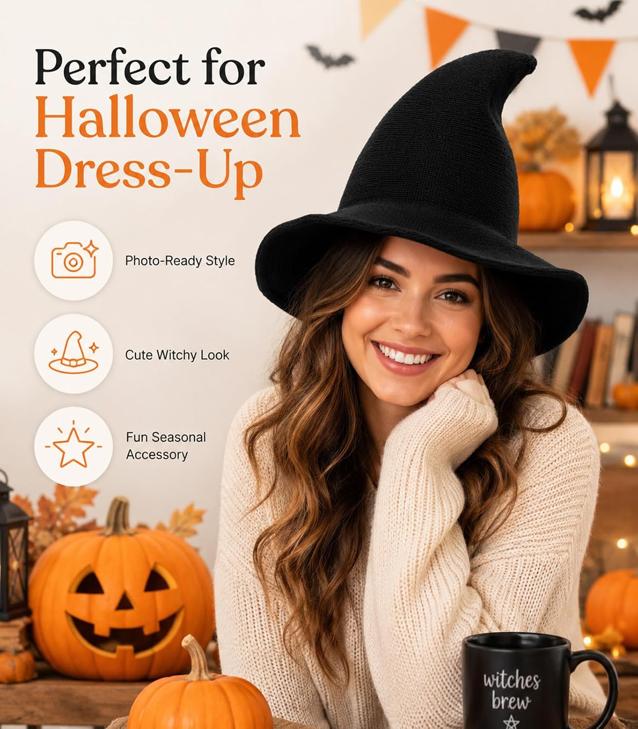Aniler Men's and Women's Halloween Witch Hat Wool Knitted Cap for Party Masquerade Cosplay Costume Accessory Daily