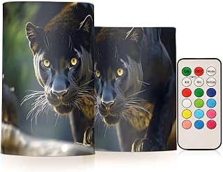Flameless LED Candles Leopard Rock with Remote - Set of 2, 3” Battery-Operated Flickering Pillar Candles with Timer - Batteries Not Included