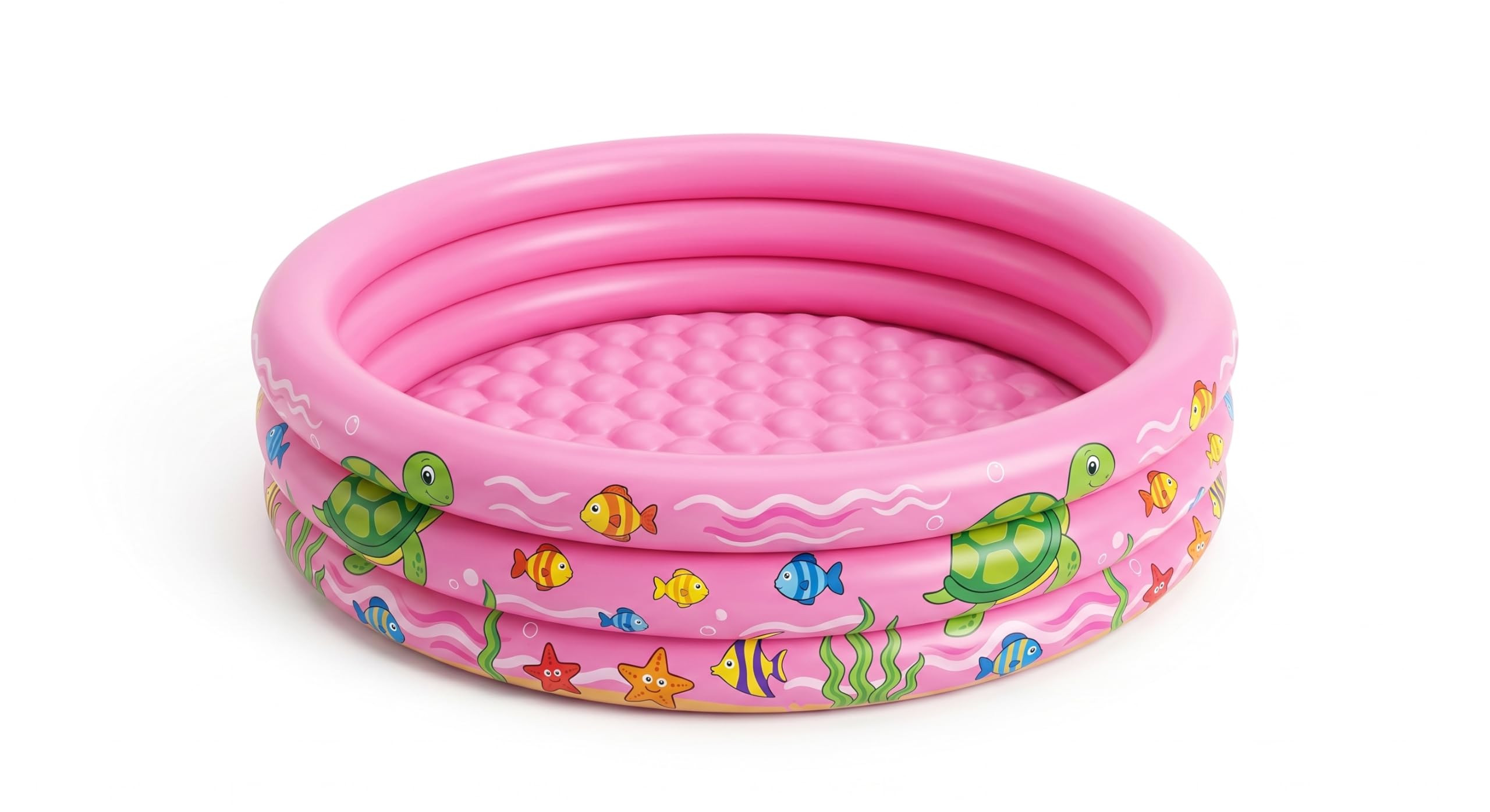 BIONFIT Swimming Pool for Kids | Inflatable Pink Round Baby Swim Pool with Ocean Animal Print | Soft Padded Floor, 3-Ring Design | Portable Outdoor Water Pool Bath Tub for Toddlers Family Summer Fun-image-12