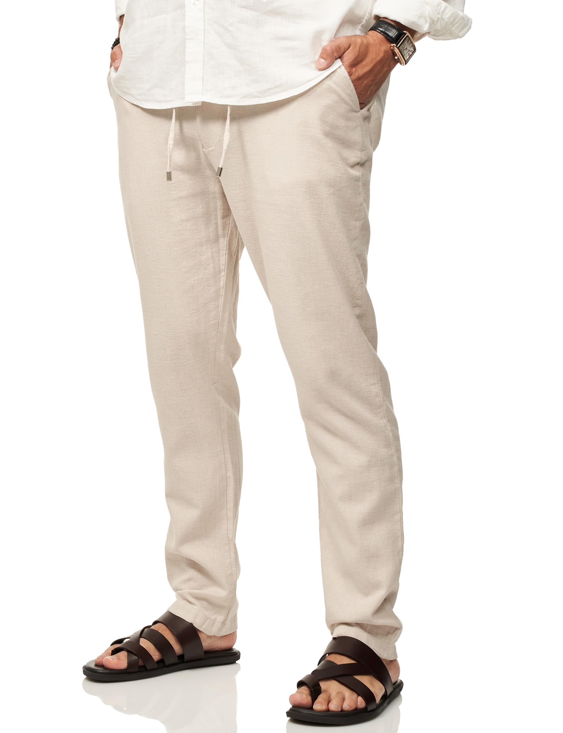 behype. Herren Leinenhose im Chino Hosen Stil mit Elastischem Bund & Kordel als Luftige Stoffhose - Chinohose Sommerhose für Männer