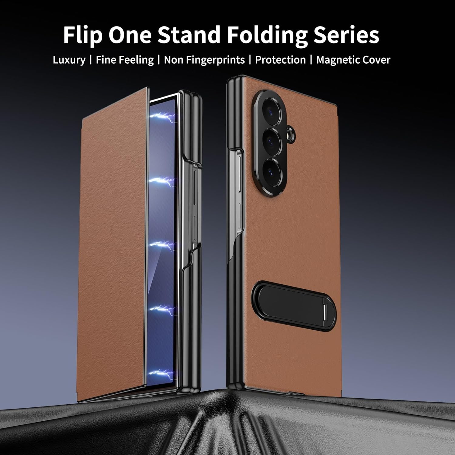 Generic case Compatible with Samsung Galaxy Z Trifold (Couleur : Brown) Shockproof Magnetic Leather Kickstand flip Back case