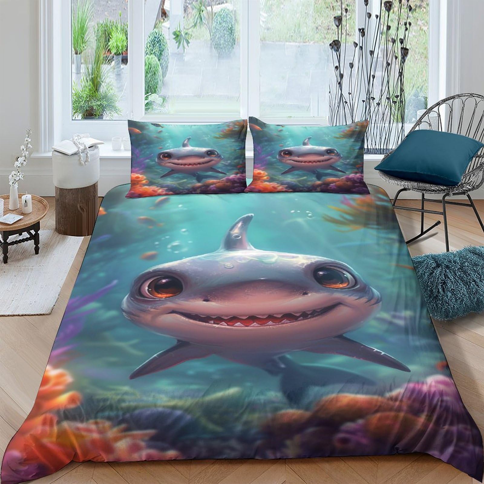 Housse de couette requin 3D respirante anti-transpiration lit