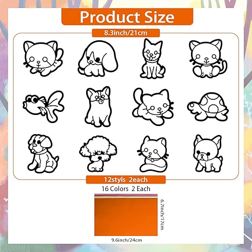 Miniatura 2 de AHANDMAKER 24 piezas de gatos y perros de papel atrapasoles tortuga pez dorado para ventanas mascotas kit de bricolaje para ventanas artes