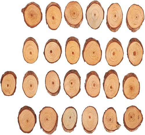Miniatura 6 de 25 piezas ovaladas de pino, rebanadas de madera sin terminar de madera de pino ovalado, discos oblicuos, corteza de árbol, círculos de madera,