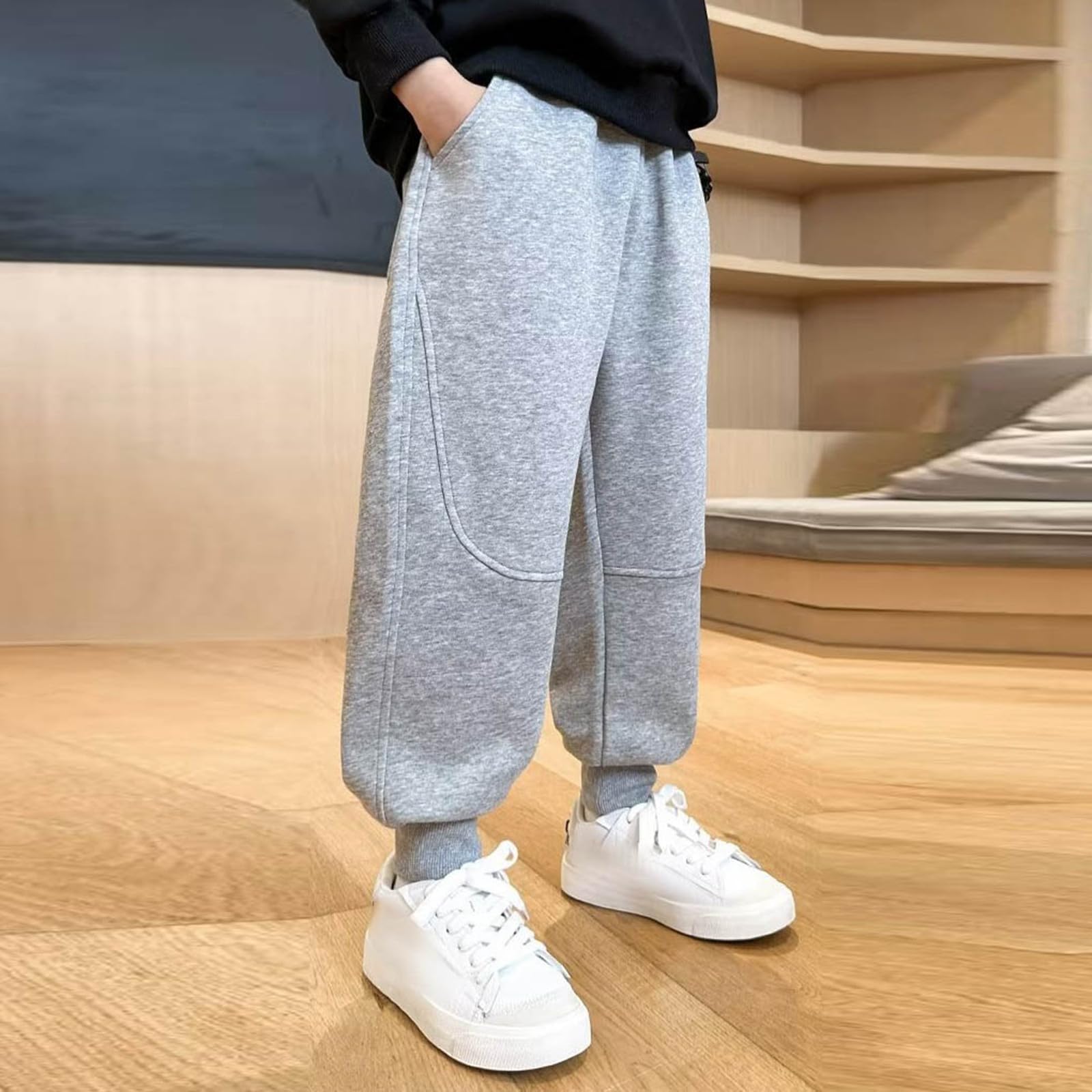 Genérico Pantalones Baggy Niño Pantalones Deportivos Elásticos para Niños con Cordonera y Tejido Polar Cálido para Actividades