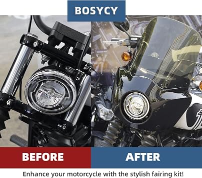 Motorcycle Fairing Windshield Kit, 5.75 Headlight Fairings 48-58mm Forks 15 Smoke Windscreen with Extension for Harley 2006-2017 Dyna Low Rider FXDL Super Glide Street Bob FXDB