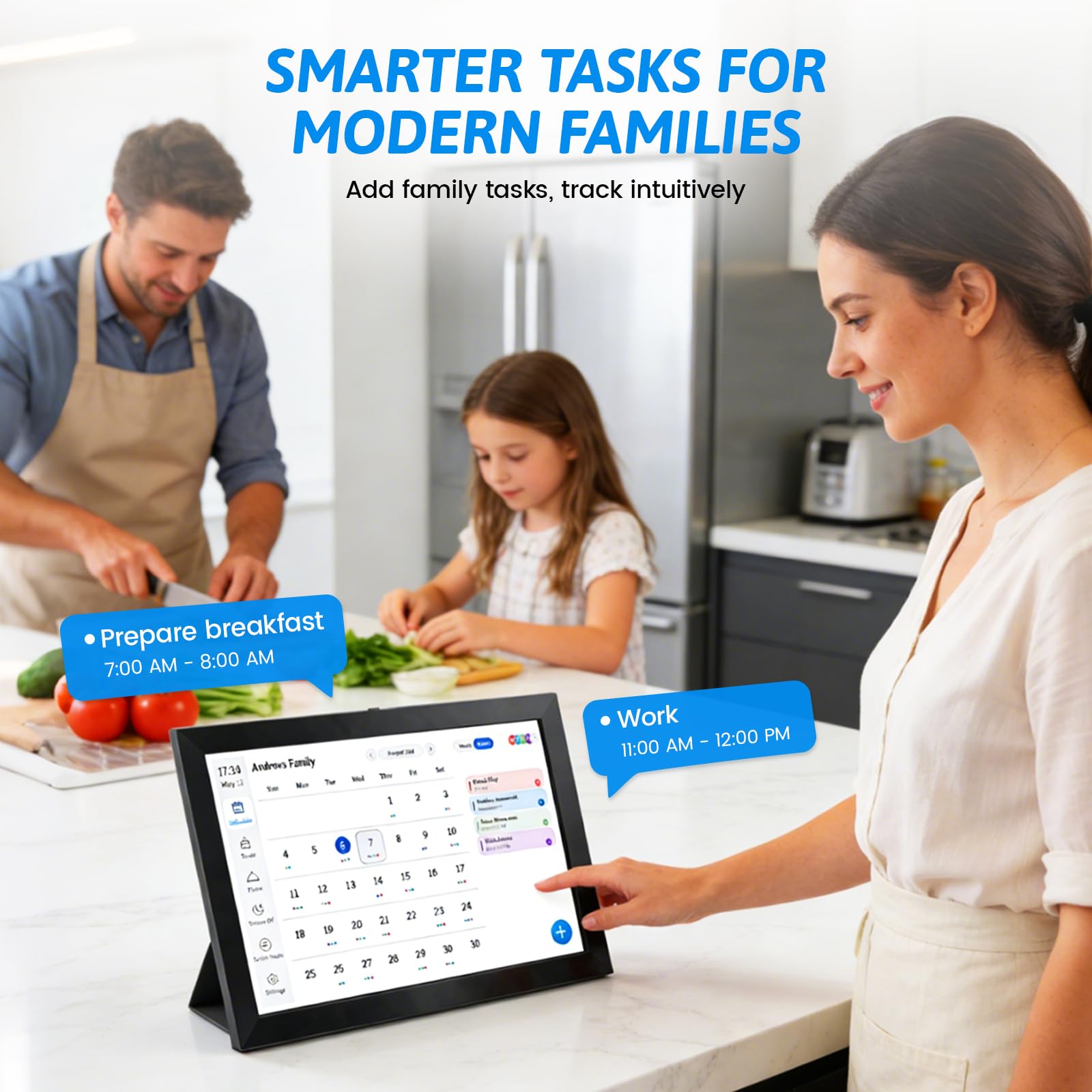 Calendario digitale da 10,1 pollici con touchscreen - Organizzatore familiare intelligente da 32 GB - Agenda elettronica con Wi-Fi e supporto a parete/scrivania - Cornice digitale multifunzione