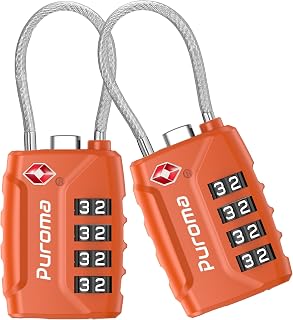Puroma 2 Pack TSA Approved Luggage Locks, 4 Digit Combination Travel Cable Locks Resettable Code Lock with Zinc Alloy Body for Suitcase, Toolbox, Backpack, Bag, Gym Locker (Basic Robust Orange)