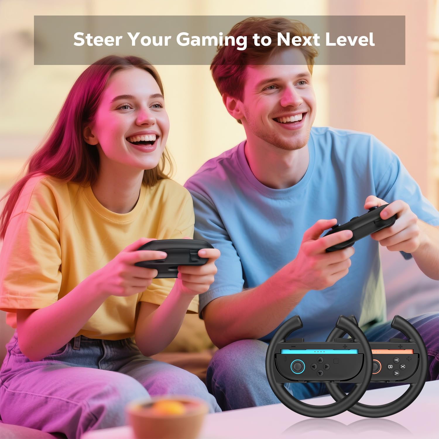 MoKo Steering Wheel for Nintendo Switch 2 Joy-Cons, Racing Game Accessories for Switch 2 Joy-Con Controller, Compatible with Mario Kart 8 Deluxe, Coal Black, 2 Pack - Image 7