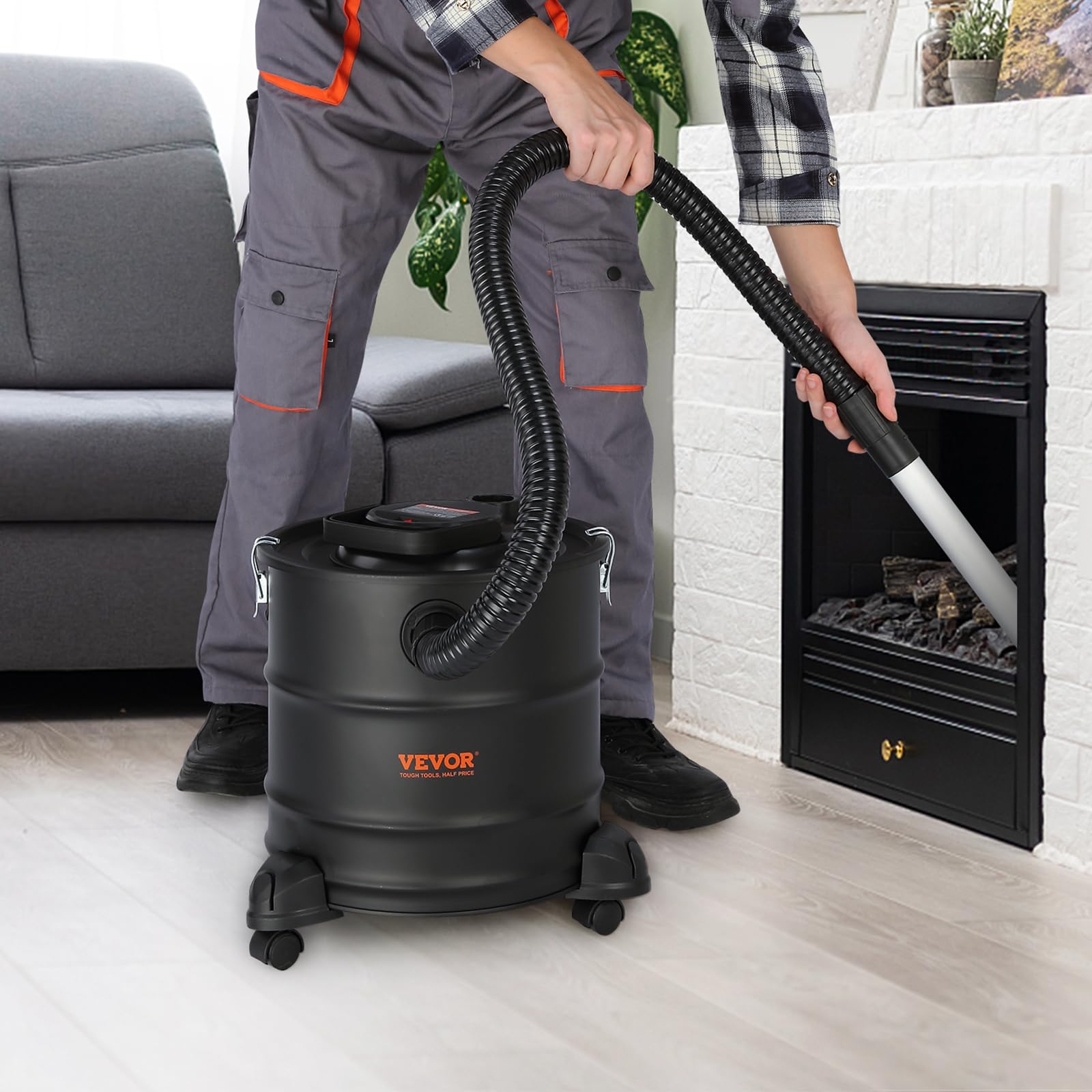 VEVOR Aspirador de Cenizas 20L Potente Aspiración 1200W Aspirador de Pellets de Cenizas con Manguera Flexible de 1,2m Ruedas para Chimeneas Estufas de Pellets Parrillas Hornos de Pizza Brasero de Leña