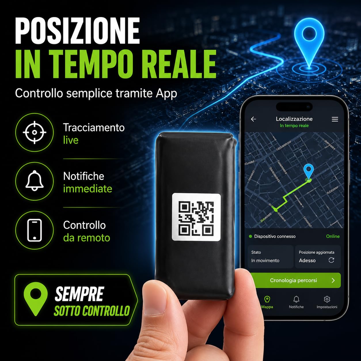 GPS Tracker Mini S7 con App in Tempo Reale – Localizzatore Antifurto Professionale per Auto, Moto, Persone, Bambini e Animali – GPS WiFi LBS con Geo-Fence e Cronologia Percorsi