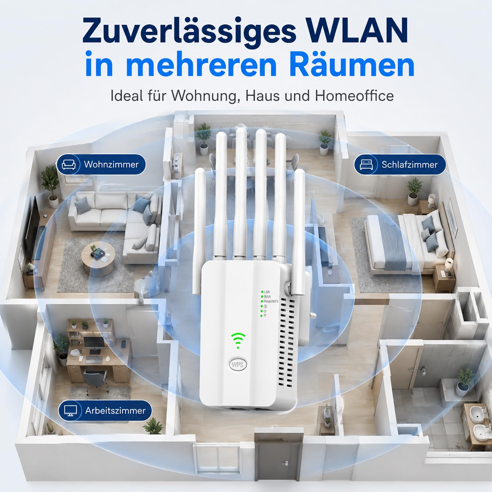 Amplificatore WiFi potente con 6 antenne, 300 Mbit/s, ripetitore di segnale WiFi, 2 porte LAN