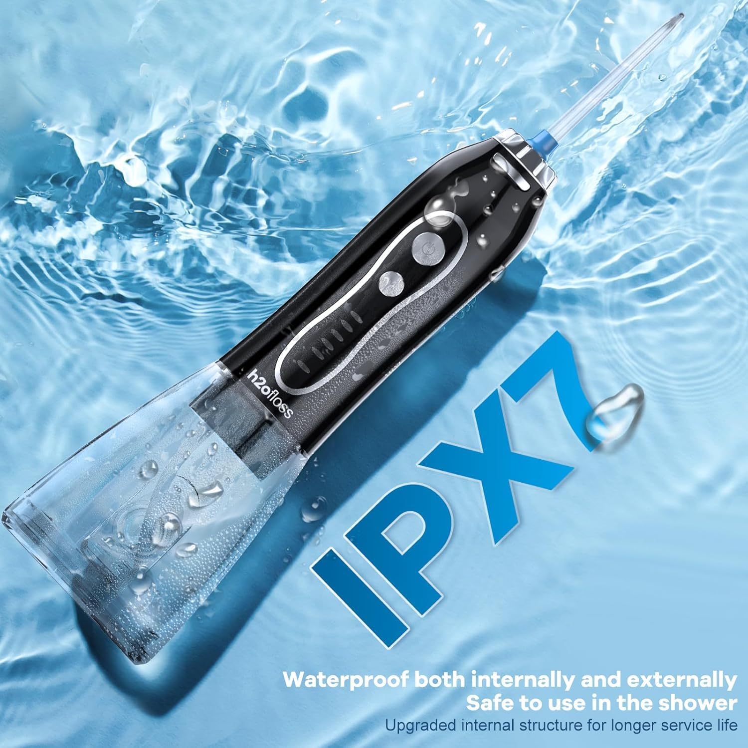 Mom's Aura Water Dental Flosser Teeth Pick -Portable Oral Irrigator with 5 Modes, Rechargeable IPX7 Waterproof Orthodontic Teeth Cleaner Pick Cordless for Home Travel-300ml Water Tank (black) 4