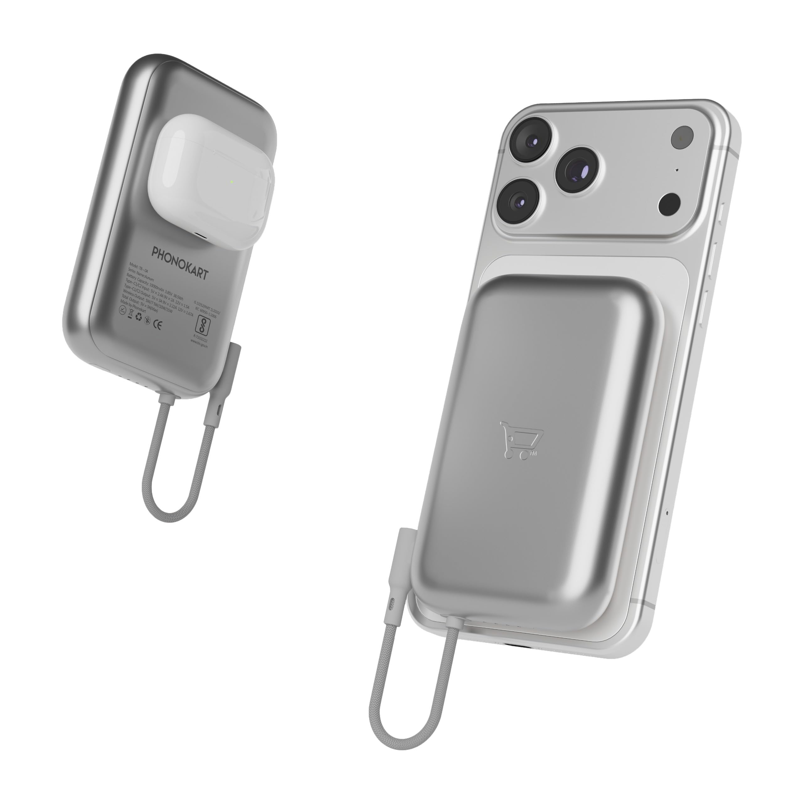 Phonokart Aurum 10000mAh Space Capsule Shaped Magnetic Wireless Powerbank Perfect for iPhone 16,15,14,13,12 with LED Indicator and 20W Fast Detachable Inbuilt Cable- Charges iPhone 50% in 30 mins-image-5