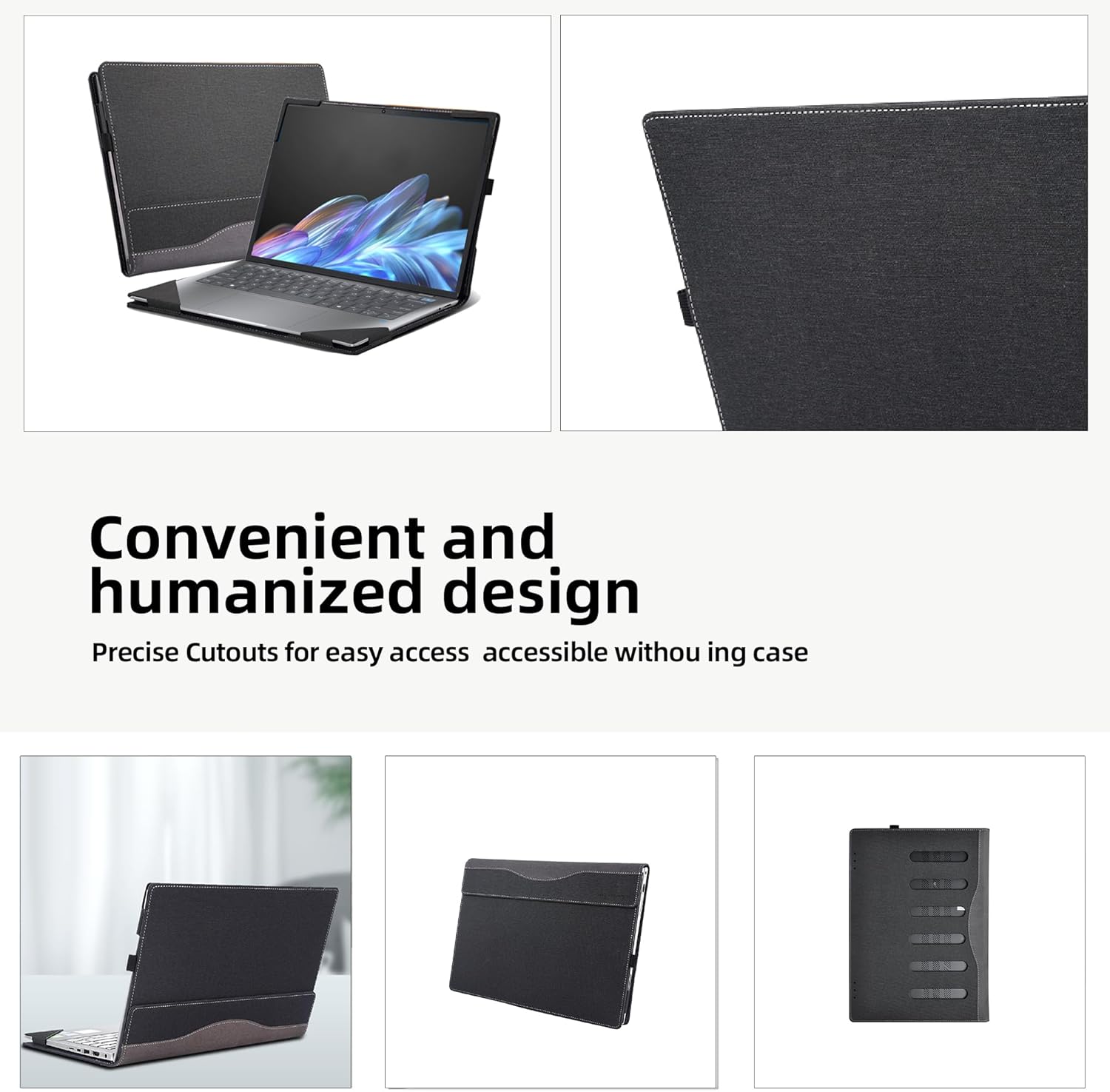 Laptop Cover for HP OmniBook X Laptop Next Gen AI PC - 14-fe0087nr |14-fe000|14-fe0097nr|14-fe0057nr|14-fe0058nr 14" PU Leather Inside Pocket Cover (Dark Gray)