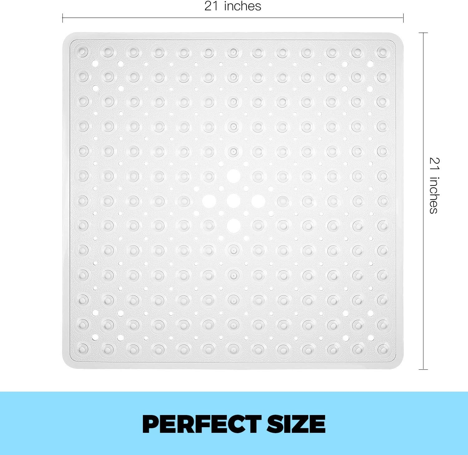YINENN Shower Mat Square Bathroom Mats 21 x 21 inches with Suction Cups and Drain Holes, Non Slip and Washable for Showers (Clear): Health & Personal Care