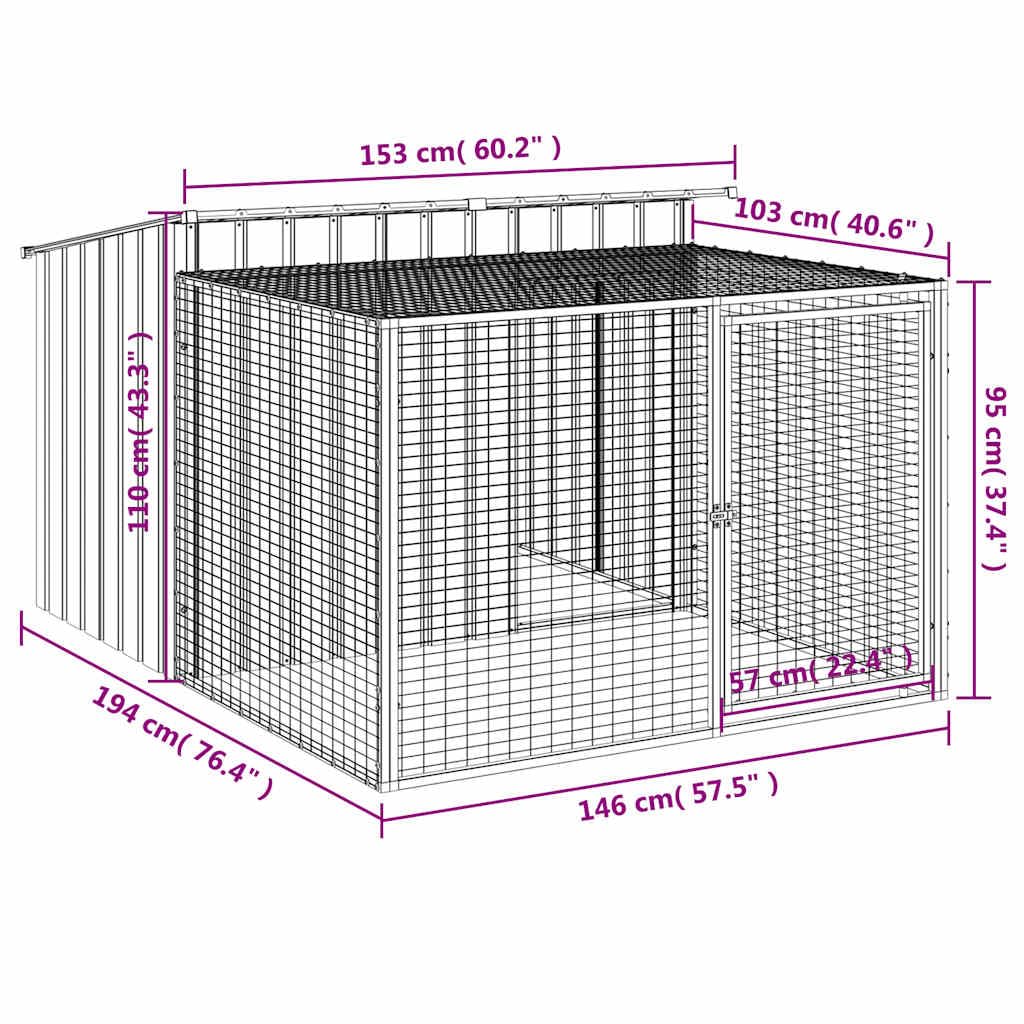vidaXL Caseta para Perro con Corral Antracita 153x194x110 cm Acero galvanizado