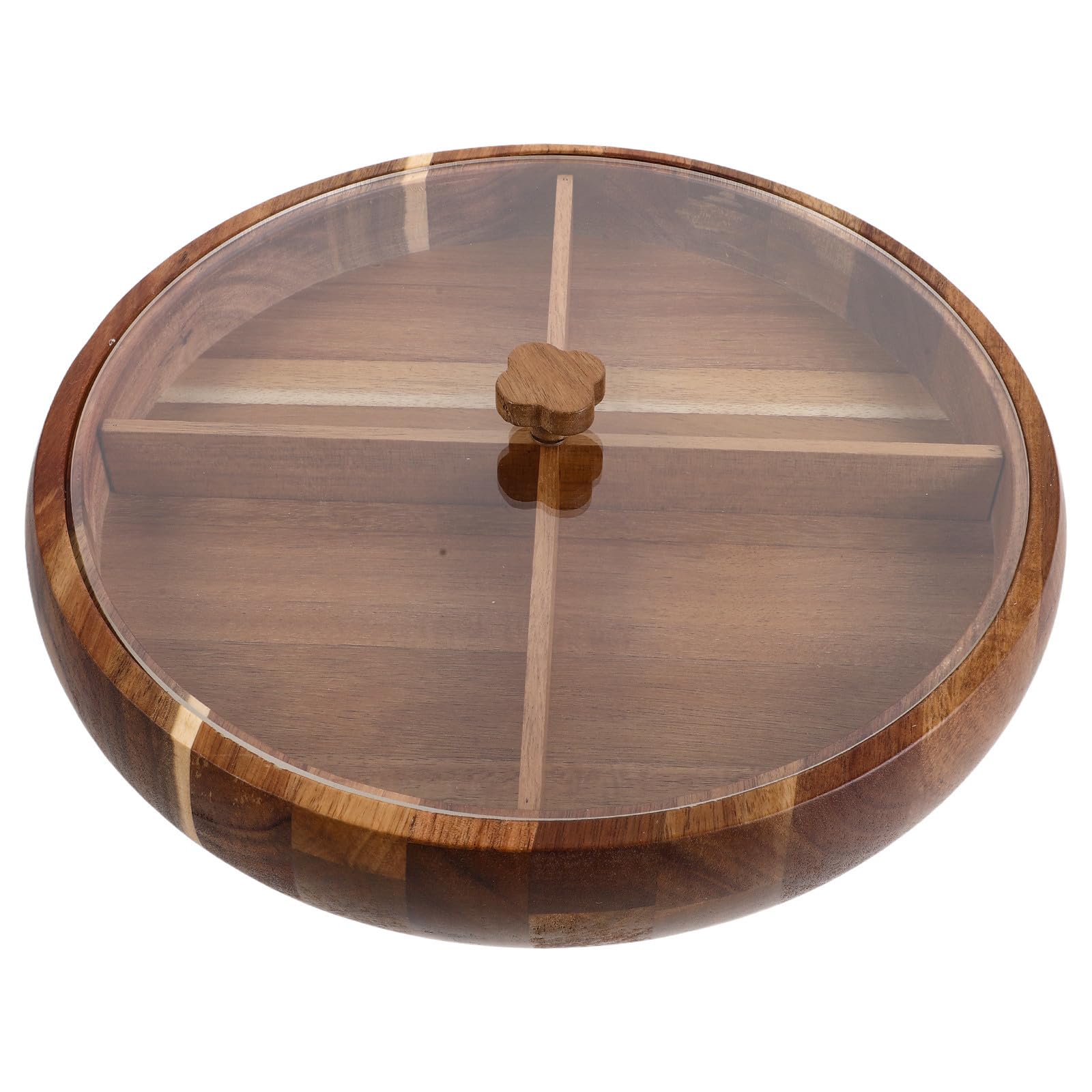 Abaodam Plateau de Service Rond en Bois avec Couvercle Transparent et Compartiments Multiples, Plateau Décoratif pour Fruits Secs et Fruits, pour Fêtes et Réceptions