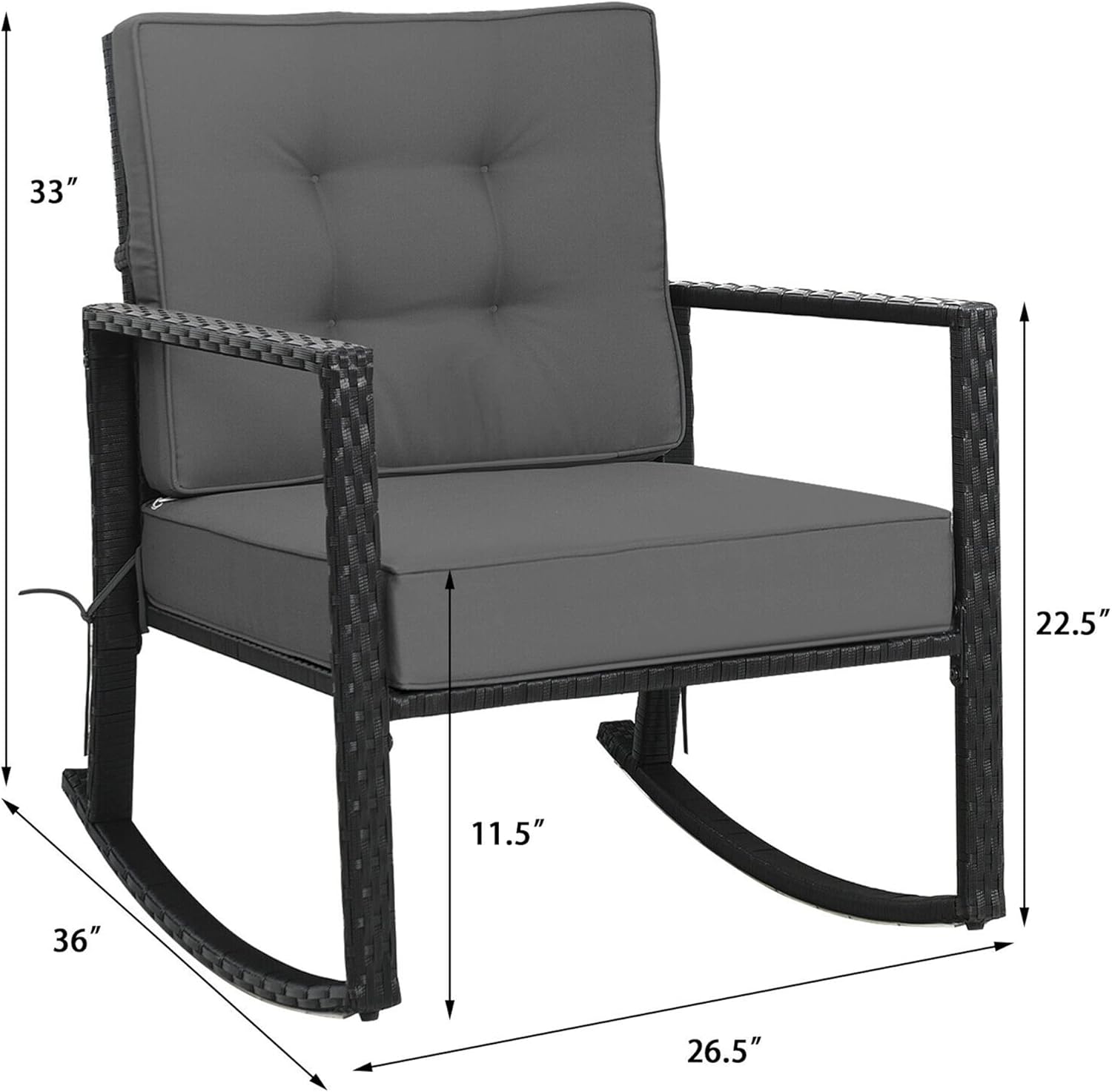 DORTALA 2 Pieces Rattan Rocking Chair, Outdoor Glider Wicker Chair with Heavy-Duty Steel Frame, Patio Wicker Furniture Seat with 5" Thick Cushion for Porch, Poolside, Grey