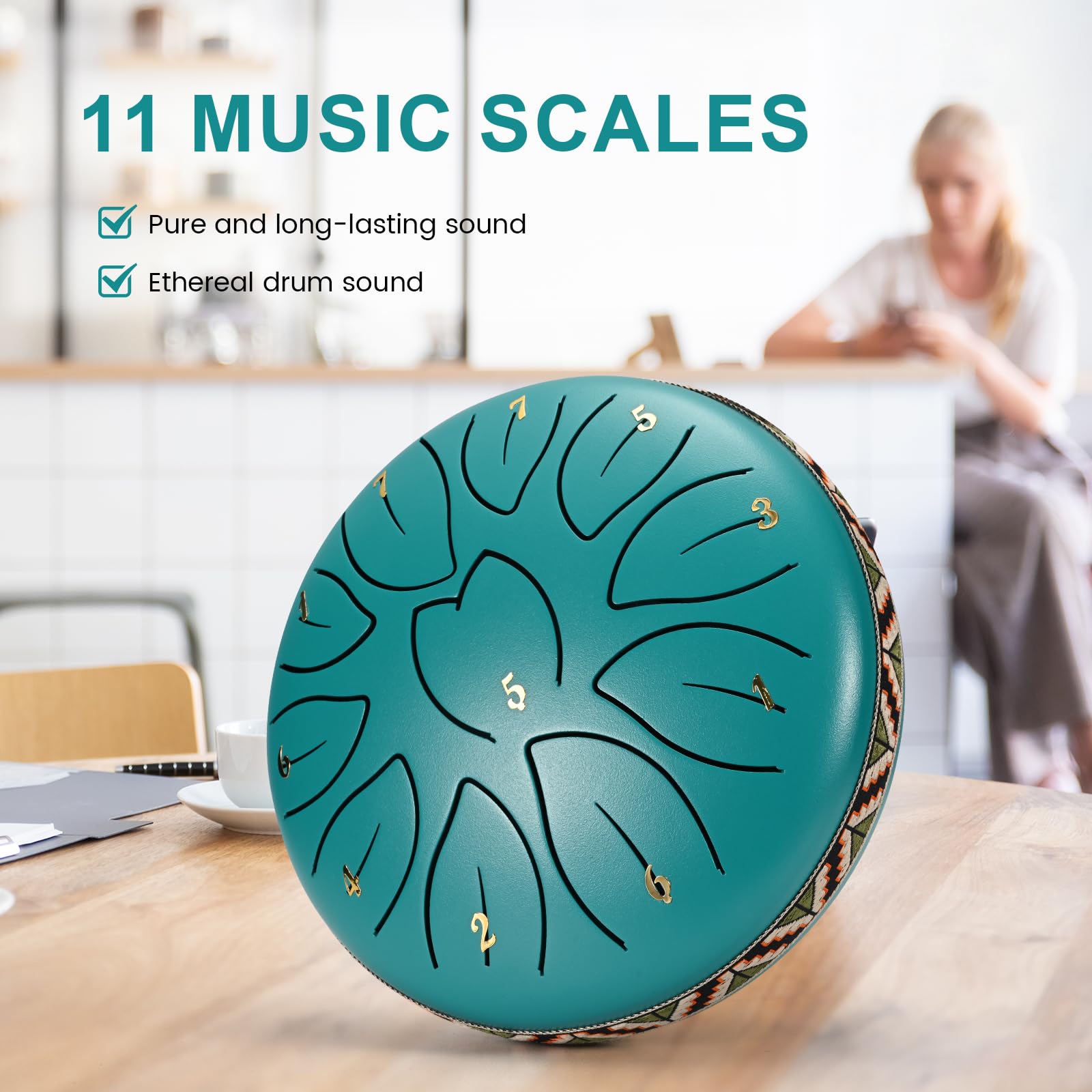 Steel Tongue Drum 6 pollici 11 Note, Tamburo per lingua Handpan Drums Kit Strumento a percussione, Rain Drums in Acciaio per l'educazione Musicale Meditazione Yoga