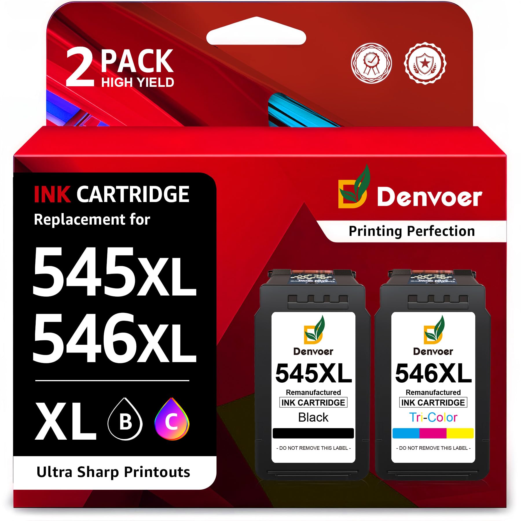Denvoer PG-545XL CL-546XL Ersatz für Canon Druckerpatronen 545 546 XL Multipack Kompatibel für Canon Pixma TS3350 TS3450 TS3451 TS3452 TS3351 TS3150 TR4550 TR4650 MX495(Schwarz, Farbe)