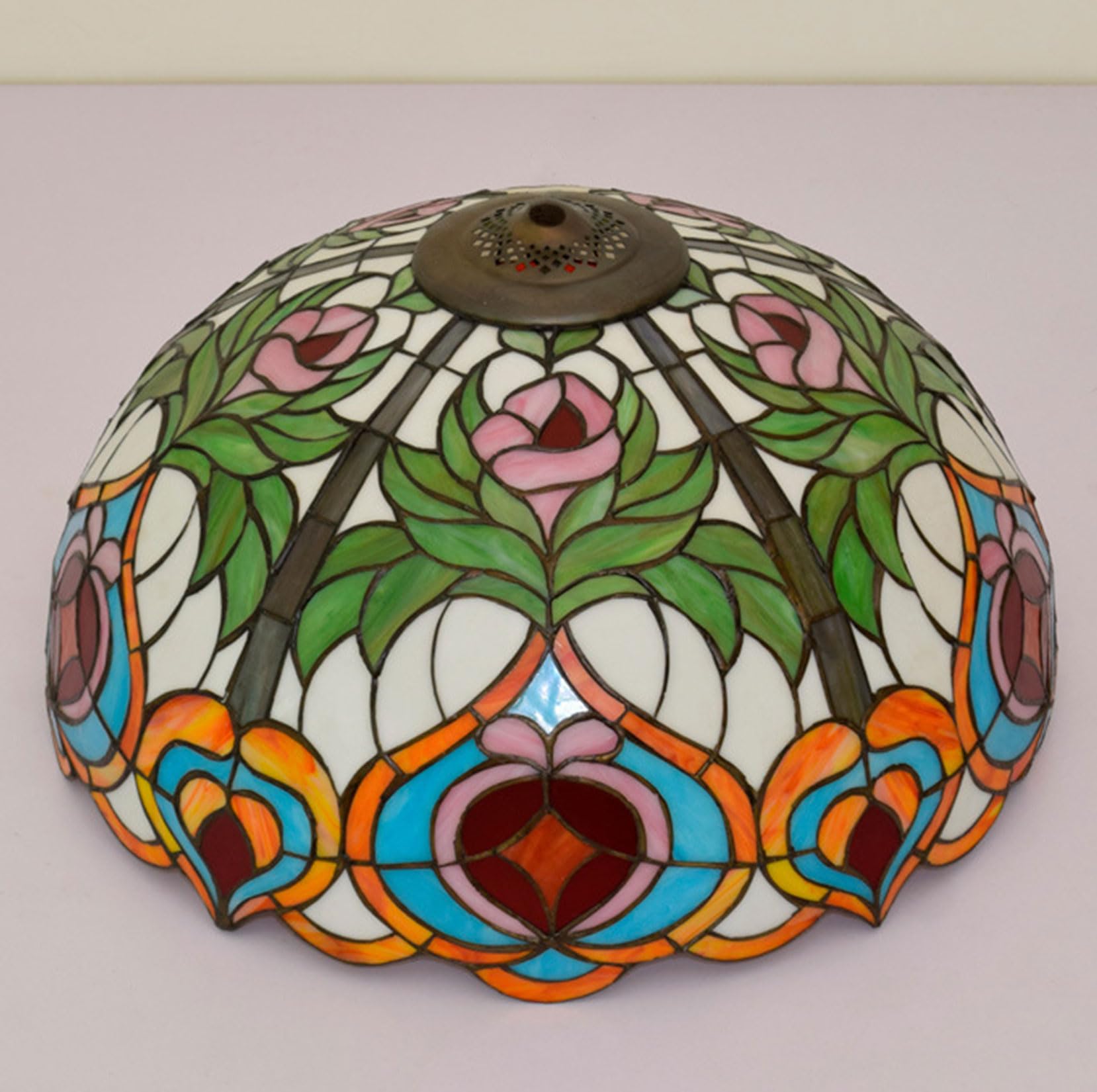 SaryEdge Tiffany Lamp Shade Replacement 20X10 Inch Stained Glass Dragonfly Rose Grape Baroque Style Lampshade Only with Cap fit for Table lamp Pendant Light Floor Lamp Ceiling Fixture,，Peach