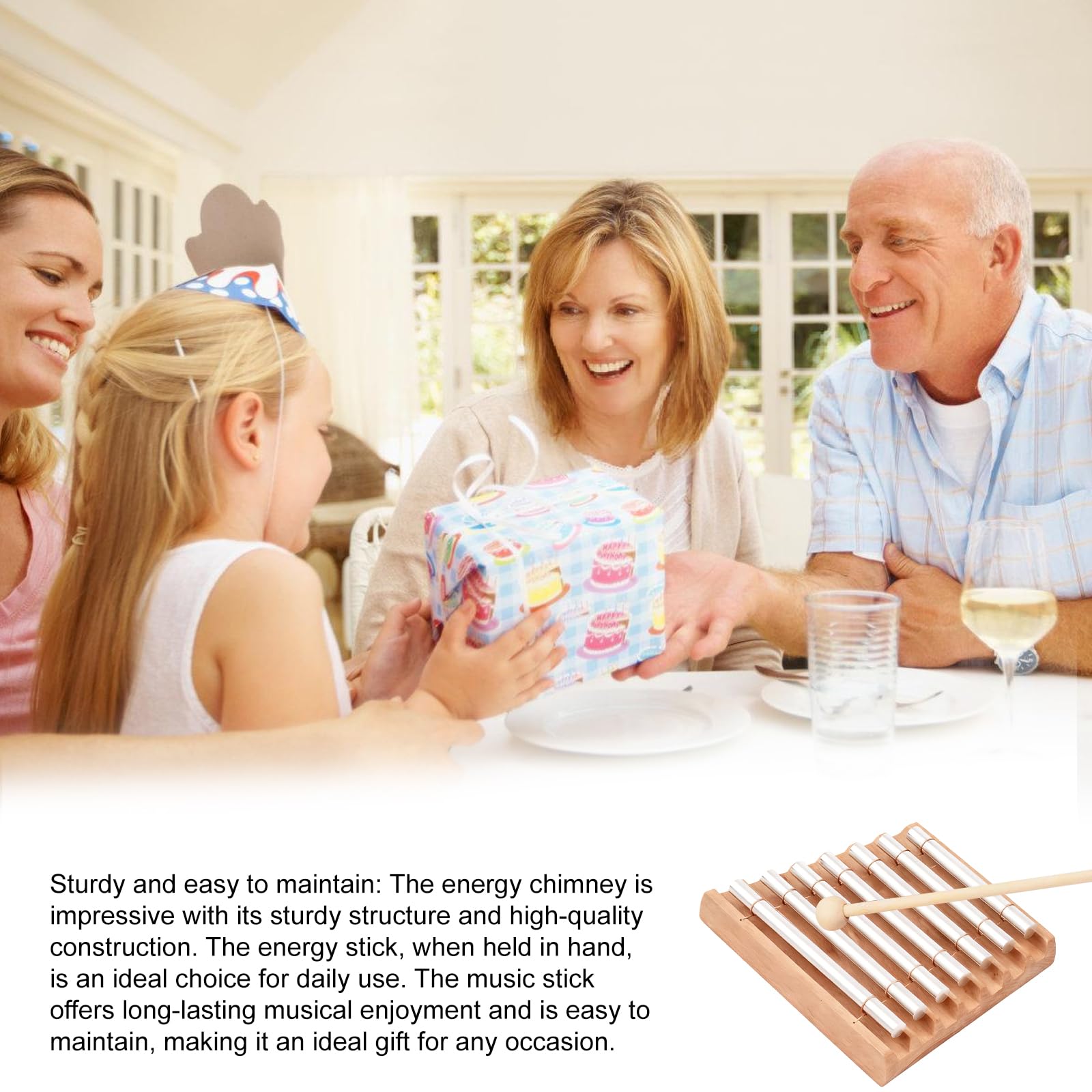 Energy Chimes, Energy - Varilla sonora de 7 tonos, barra de sonido Energy Chime con mazo de madera, timbre energético, instrumento de percusión para educación musical temprana y meditación de yoga