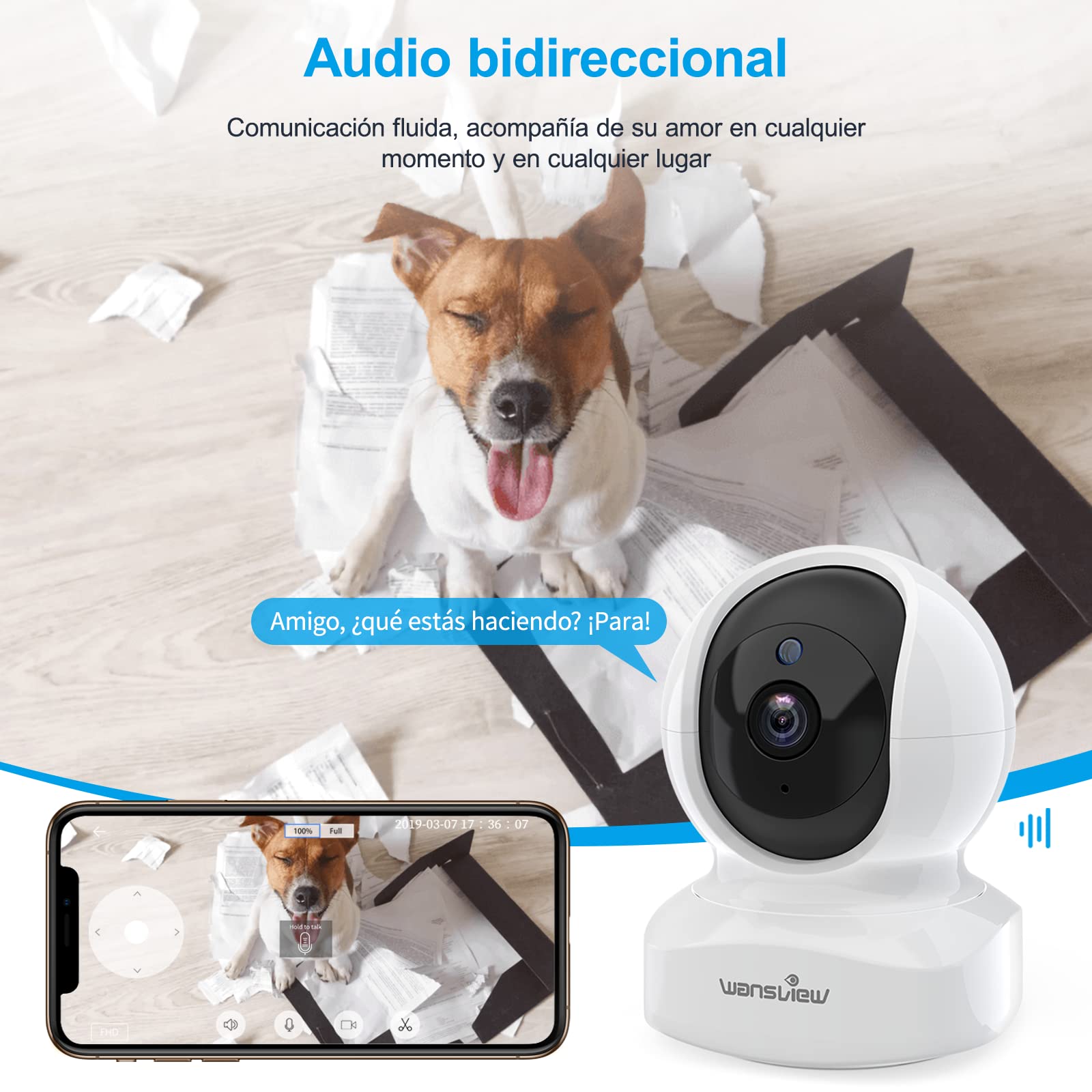 wansview Camara Vigilancia WiFi Interior - 2K Camaras Vigilancia Domicilio WiFi 360° para Perros, Seguimiento del Movimiento, Detección de Humano, Grabación Continua, Audio Bidireccional — view 6