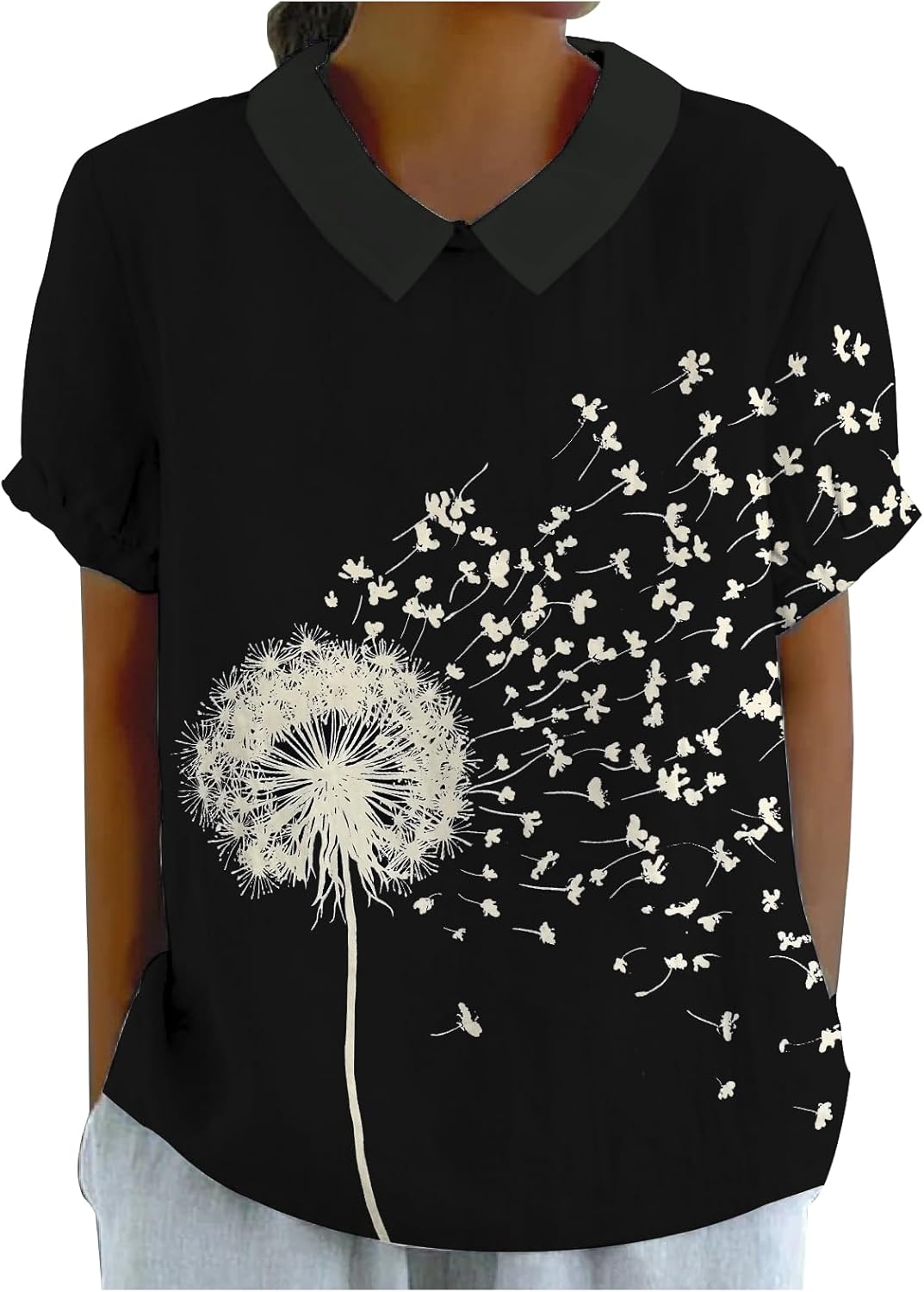 MARSVOVO Blouses for Women Dressy Casual Lapel Collar Shirts Unique Print Tee Casual Short Sleeve Boho Tops