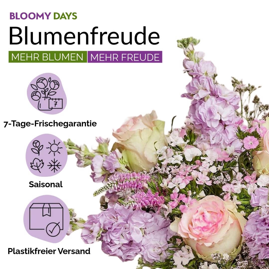 BLOOMY DAYS Blumenstrauß "Wolkenpoesie" in RosaViolett, mit Nelken, Rosen und Schleierkraut, 7-Tage-Frischegarantie, Floristen-Qualität, das perfekte Geschenk bestellen
