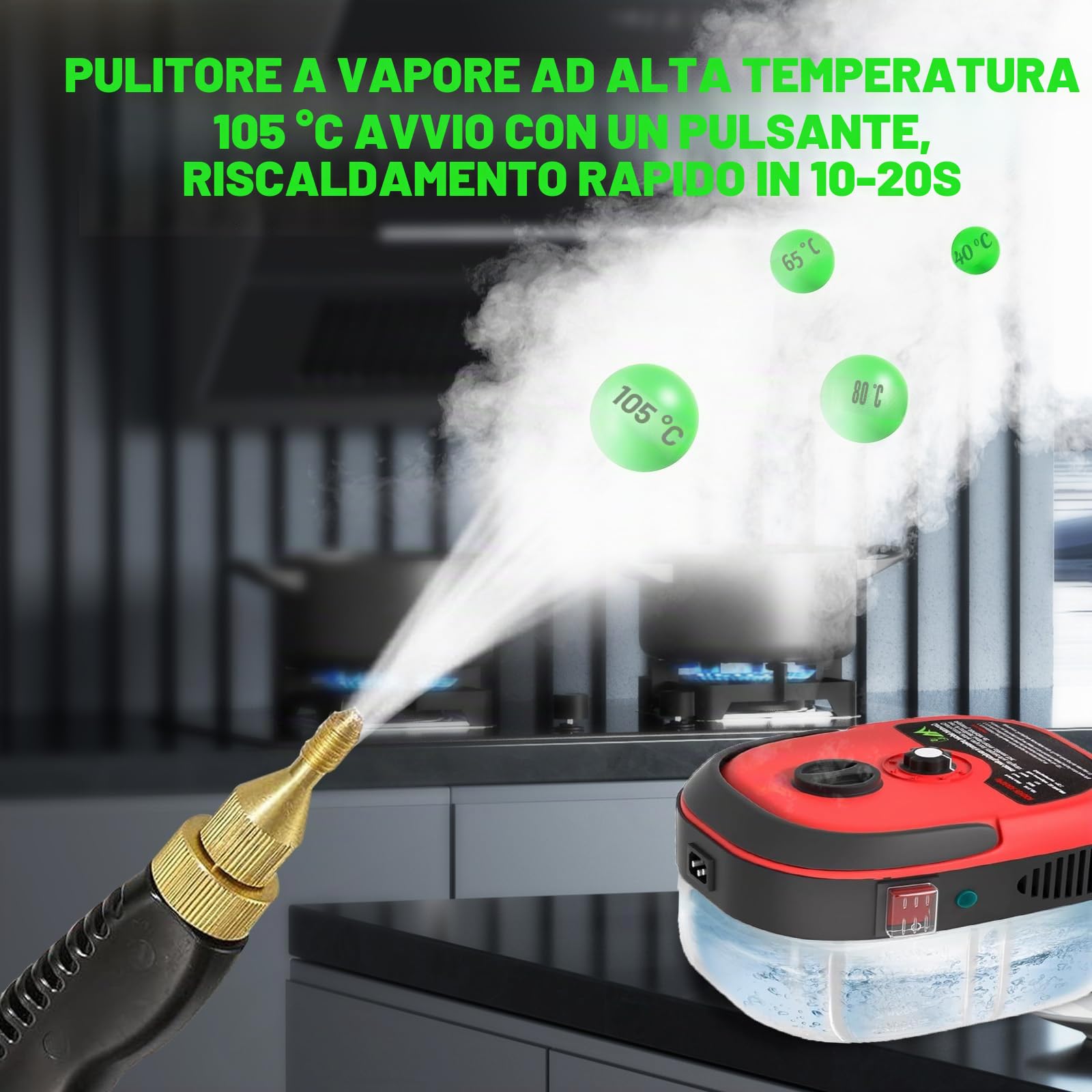 Pulitore a Vapore Portatile 2500W, 6 Velocità, 1000ML | riscaldamento 10 secondi, per casa/cucina/bagno/finestre/auto, grande capacità, facile da usare, maniglia ergonomica