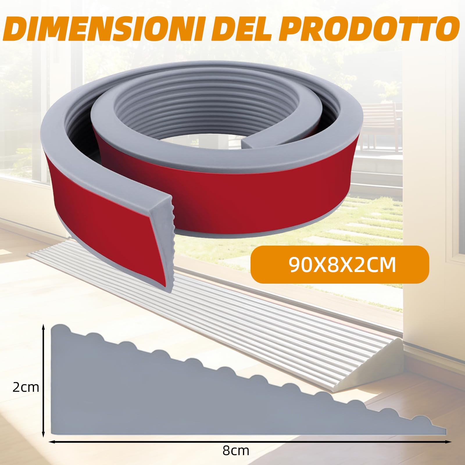 Rampa soglia in TPE per robot aspirapolvere, carrozzina, passeggino e deambulatore (Grigio 90 x 8 x 2 cm)