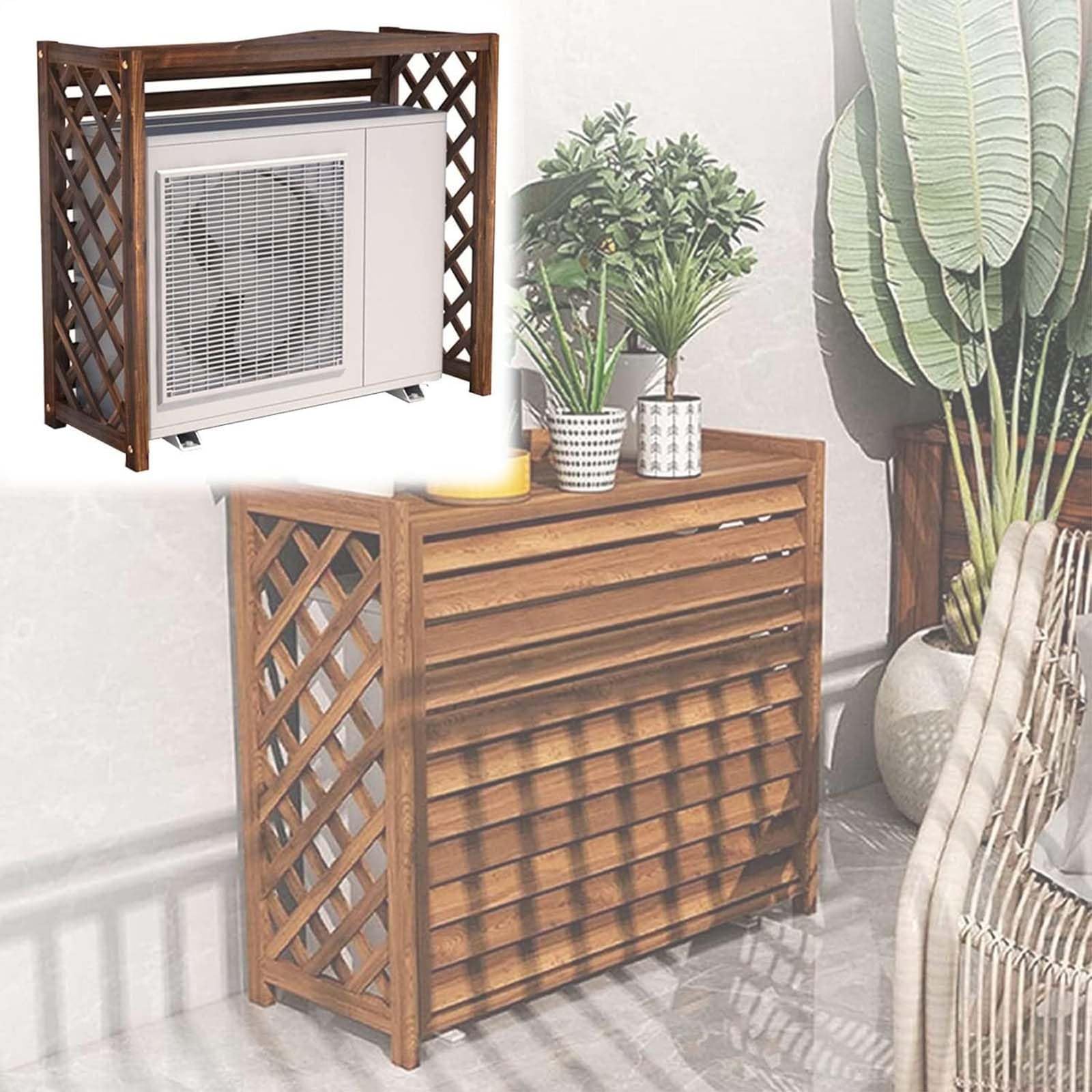 Copertura per pompa di calore per esterni - Copertura per condizionatore d'aria in legno massello, protezione CA resistente alle intemperie con supporto per fiori e scudo HVAC esterno.