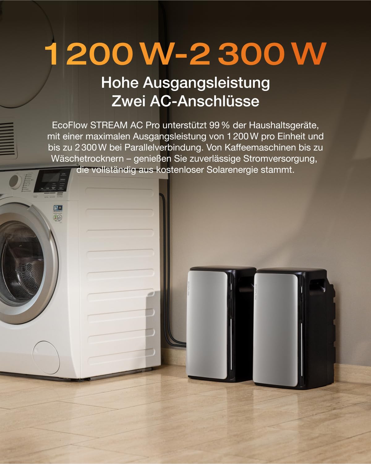 ECOFLOW STREAM AC Pro 0% VAT, Balkonkraftwerk mit Speicher, 1,92kWh Solarspeicher, 100% Kompatibel mit allen Balkonkraftwerke, 2300W Dual AC-Anschlüsse, erweiterbar bis 11,52kWh, Plug&Play, IP65, TOU