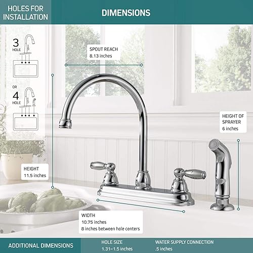 Miniatura 3 de Peerless Claymore P299575LF - Grifo para fregadero de cocina con pulverizador lateral, cromado