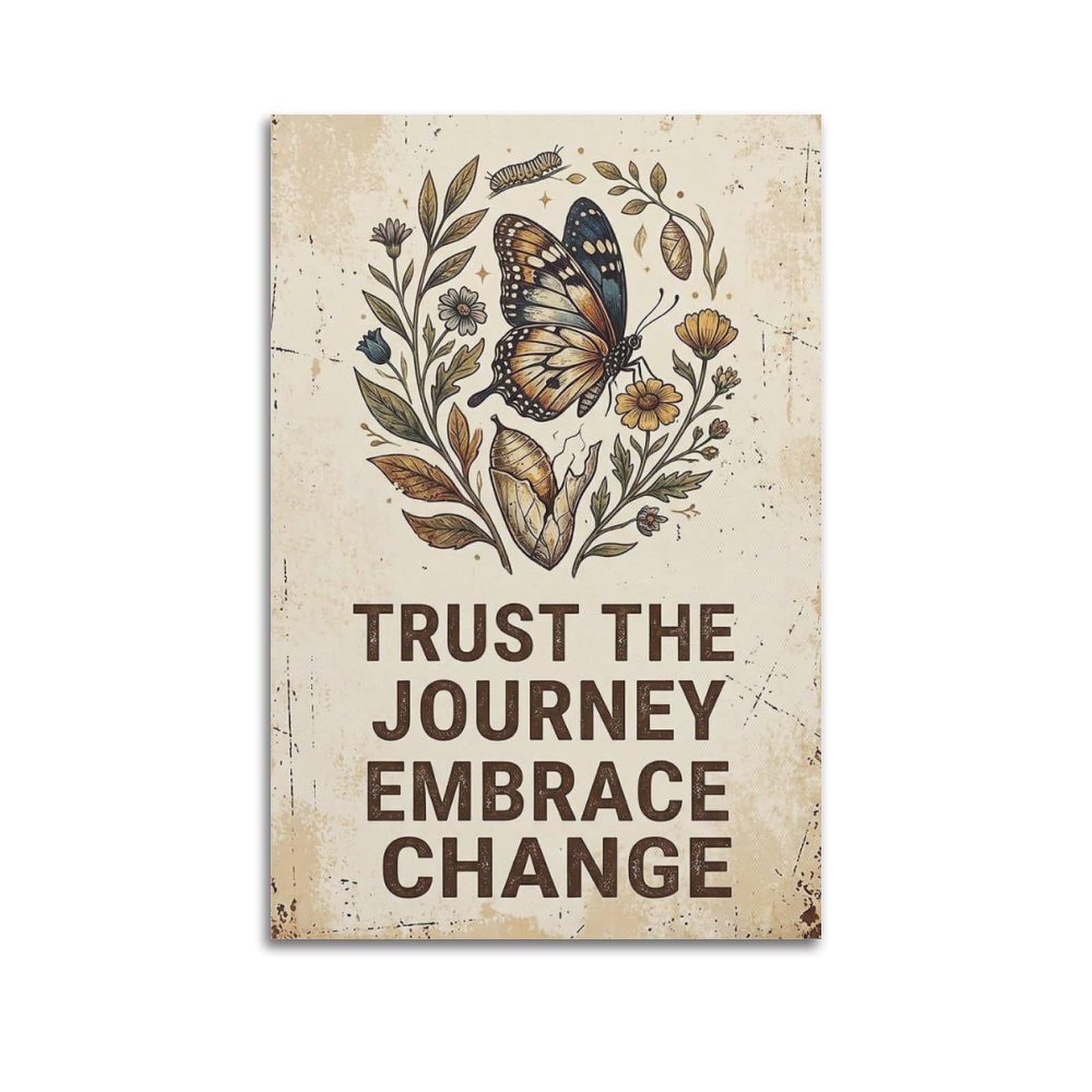 OKAHYS Butterfly Garden Rustic Poster Wings Journey Vintage Modern Decorative Canvas Prints - Ideal Wall Art for Family, Man Cave, Game Room, Boys & Girls Bedroom 16x24inch