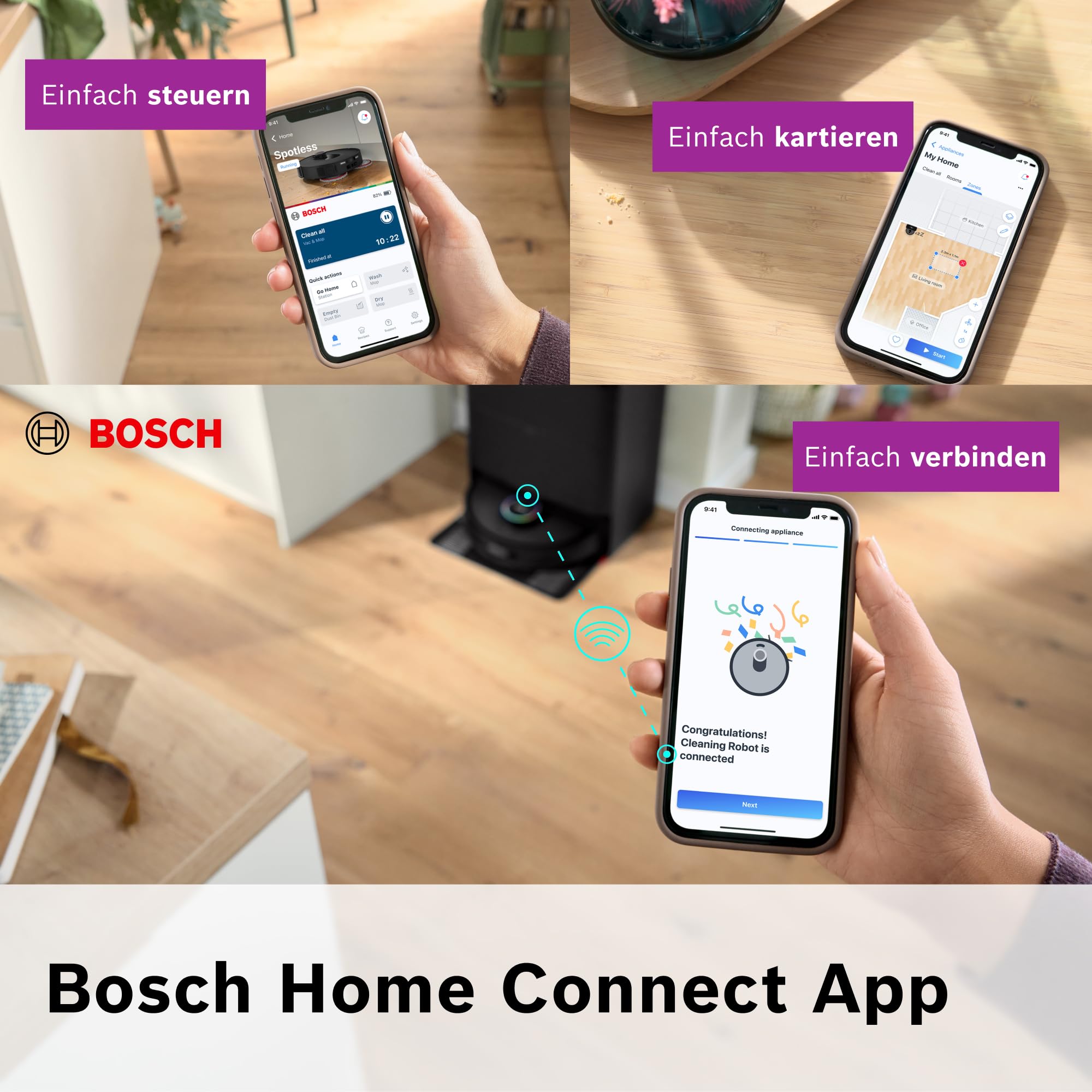 Bosch Spotless Max BCRDW3B Saugroboter mit Wischfunktion, 11.000 Pa Saugkraft, rotierende Wischpads, Nass-Trocken-Servicestation, Selbstreinigung, Smart Vision Navigation, Steuerung per App, schwarz