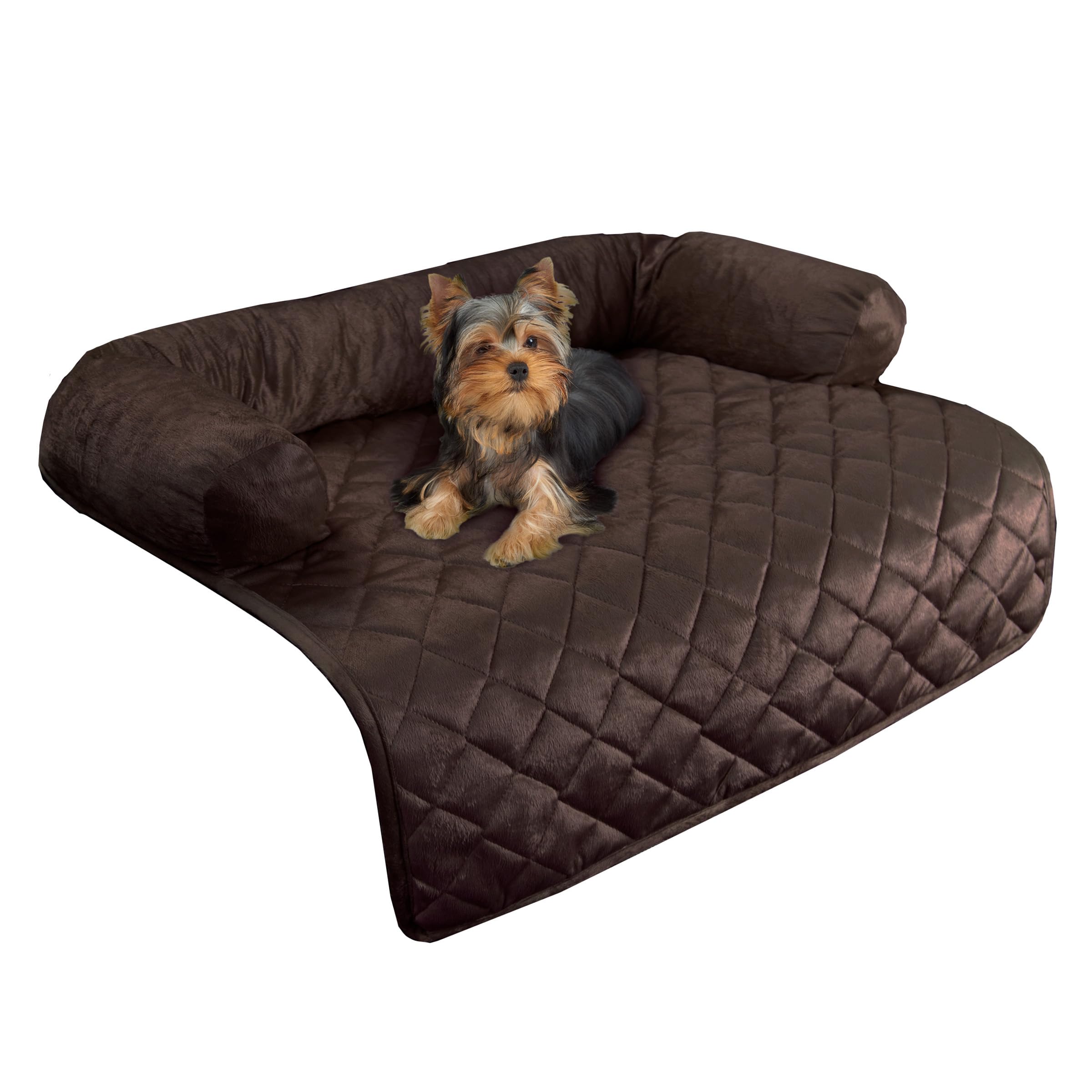 Couch Cover for Dogs - 30x30.5 Pet Furniture Protector with Memory Foam Bolster, Quilted Fabric, and Water-Resistant Base Layer by PETMAKER (Brown)