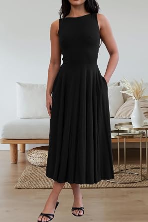 FairBeauty Women's Square Neck Casual Dress Summer Sundress with Pockets