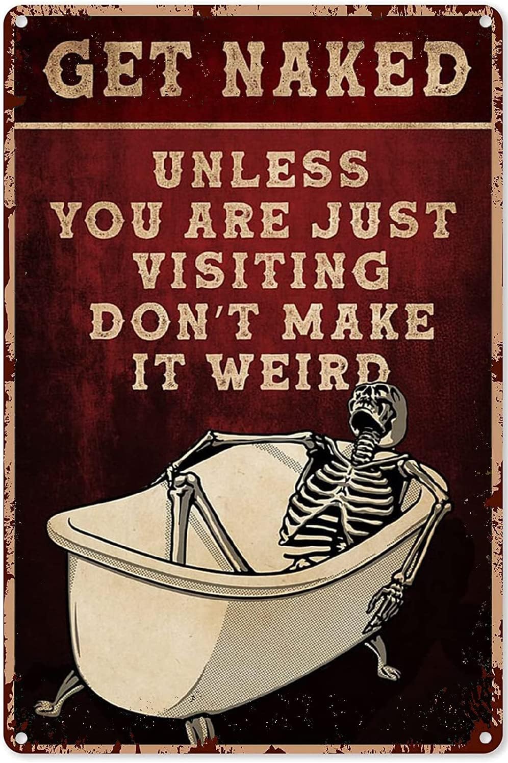kisoyo Bathroom Signs Decor Funny Skull Get Naked Bathtub Print Poster Tin Sign For Toilet Bathroom Washroom Decor Gifts Best Farmhouse Decor Gift For Women Men Friends 8x12 Inch