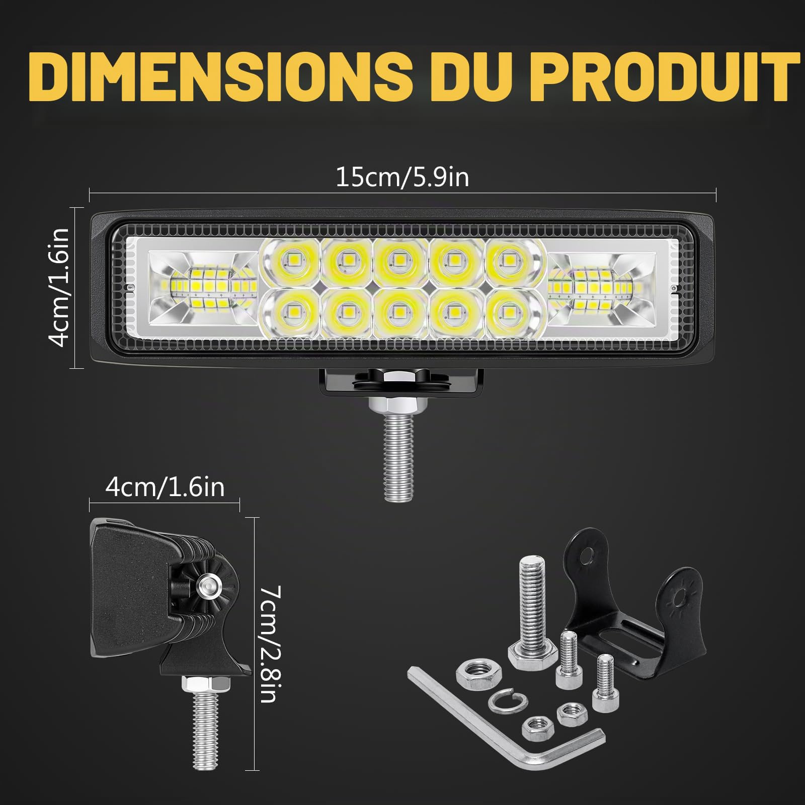 SKYWORLD 4Pcs Phare de travail led, 15 cm 6 pouces 24W Projecteur led 12V 24V Barre feux de travail pour 4x4 Offroad Voiture Vehicule Camion Tracteur SUV, 6000K feu antibrouillard