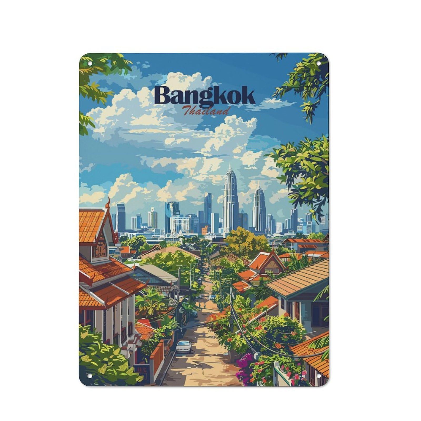 Junmoney Style-13 Bangkok Cityscape Retro-Style Tin Wall Plaque 40X30cm For Café Or Home Bar, For Themed Interiors In Cafés And Home Bars