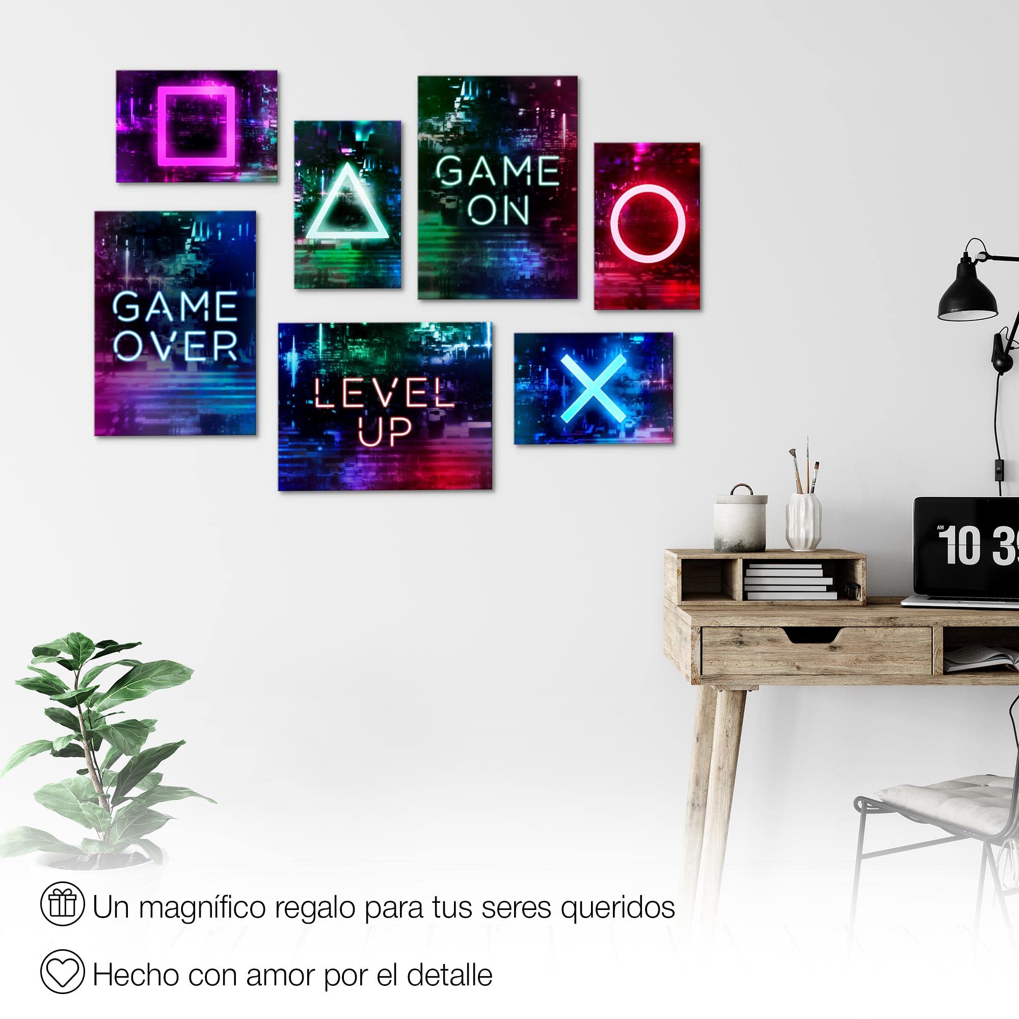 Novart Set Cuadros Decorativos - COMPLETAMENTE LISTO PARA COLGAR - Imágenes - Game Console Gamer - 7 Partes - N021371a