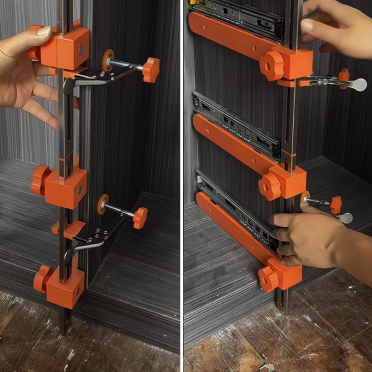 Drawer Slide Jig Installation Jig Kit,Cabinet Drawer jig Tool with Double Scale Markings & Magnetic Arm for securing Cabinet Slides,Drawers, and Desks (1Set)