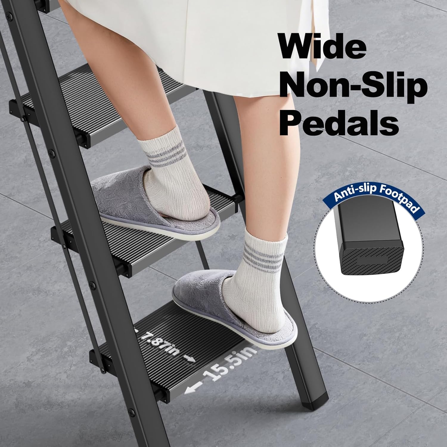 WOA WOA 6 Step Ladder for High Ceiling, Lightweight Folding Ladders, with Handrails & Anti-Slip Wide Pedal, for Home and Kitchen Tall Cabinets, 330 lbs Capacity - Black