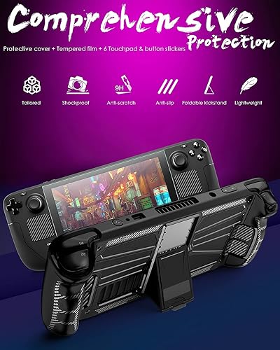 Miniatura 2 de All-Round Case for Steam Deck KAFIEER Upgrade PCTPU Kickstand Shockproof TPUPC Protective Cover Case with Tempered Glass Screen Protector and 6 Pcs