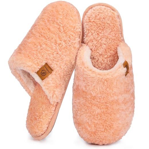 EverFoams Women's Fuzzy Slip-on Slippers Warm Cozy Soft Lightweight Memory Foam Indoor House Shoes