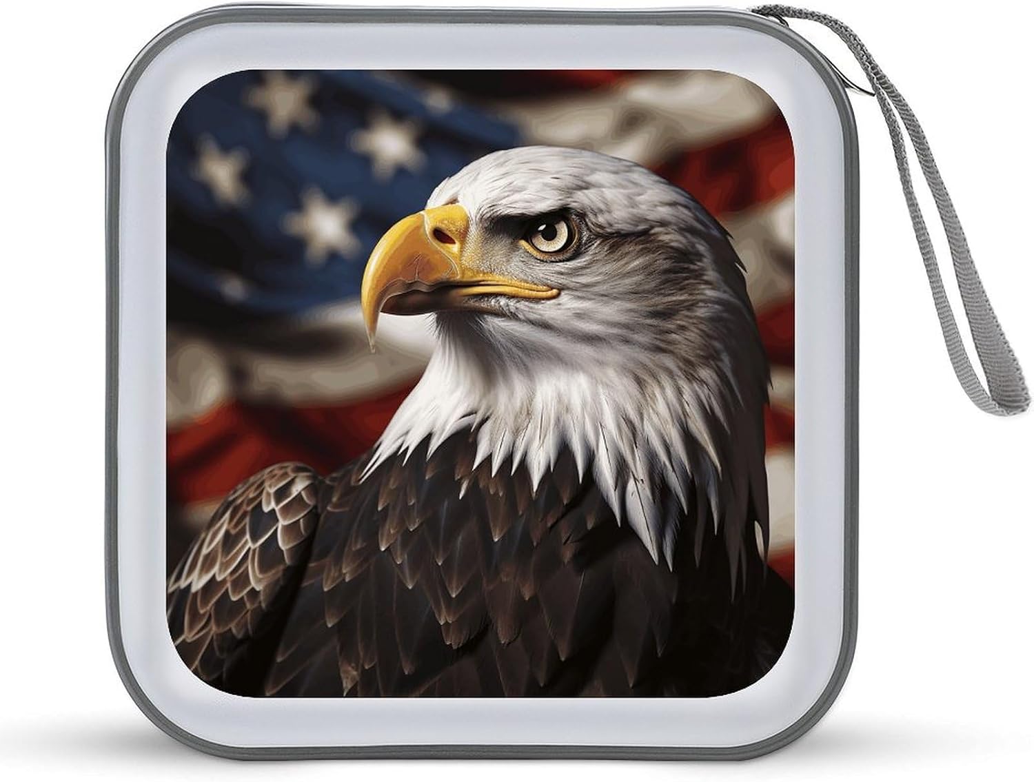 Bald Eagle US Flag Pictures CD Case 40 Capacity CD/DVD Case Holders Hard Plastic DVD Disc Cases Portable Zipper CD Cases Holder Disc Storage Organizer Wallet Bag for Car Home Travel